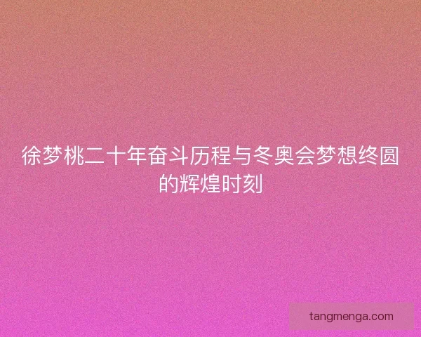 徐梦桃二十年奋斗历程与冬奥会梦想终圆的辉煌时刻