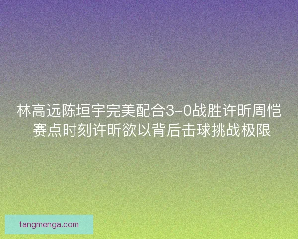 林高远陈垣宇完美配合3-0战胜许昕周恺 赛点时刻许昕欲以背后击球挑战极限 林高远陈垣宇完美配合3-0战胜许昕周恺 赛点时刻许昕欲以背后击球挑战极限
